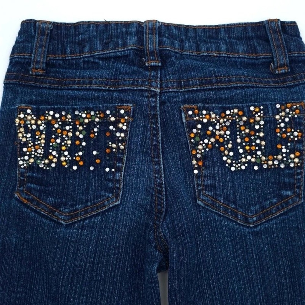 Southpole Rhinestone Embellished Dark Wash Flared Jeans Girls Size 5T